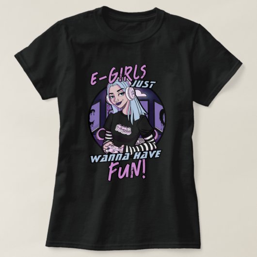 T-shirt E-Girls Cool Puple Cartoon Gamer (Design devant)