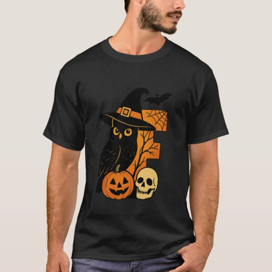 T-shirt E is for Eerie Halloween Owl Skull (Devant)