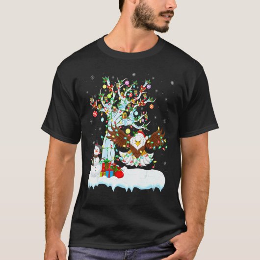 T-shirt Eagle Bald Xmas Arbre Éclairage Santa Hat Eagle Ba (Devant)