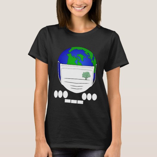 T-shirt Earth Day Morse S.O.S Code Planet Face Mask Plant  (Devant)