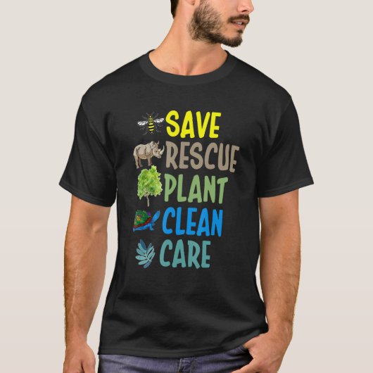 T-shirt Earth Day Save rescue Plant Clean Care Turtle Anim (Devant)
