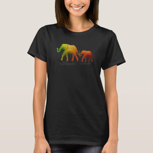 T-shirt Earth Tones Mère Et Bébé Eléphant (Devant)