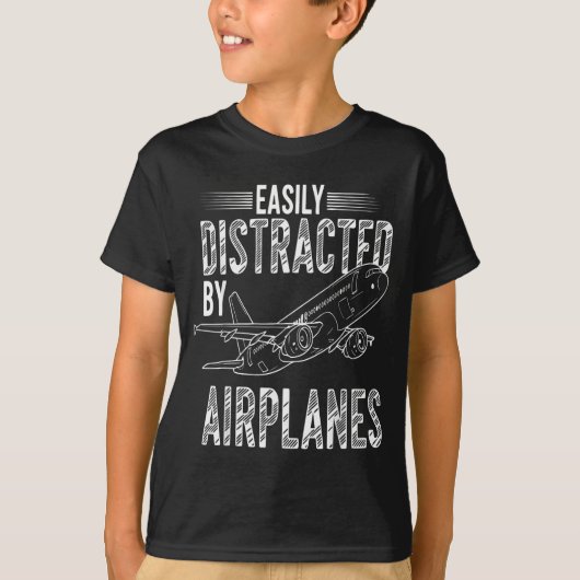 T-shirt Easily Distracted By Airplanes Funny Plane Lovers  (Devant)