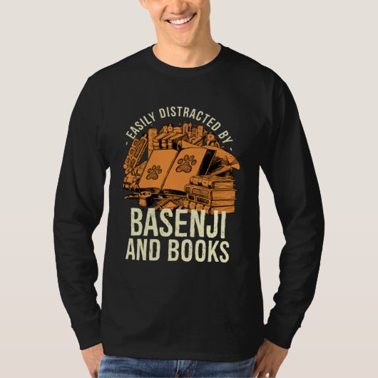 T-shirt Easily Distracted By Basenji And Books Angari Dog (Devant)