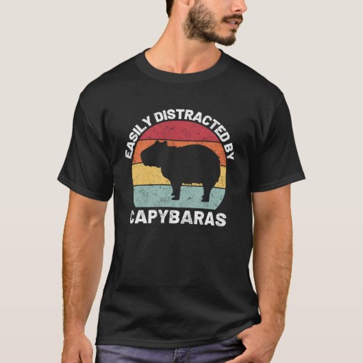 T-shirt Easily Distracted By Capybara Retro Capybara (Devant)