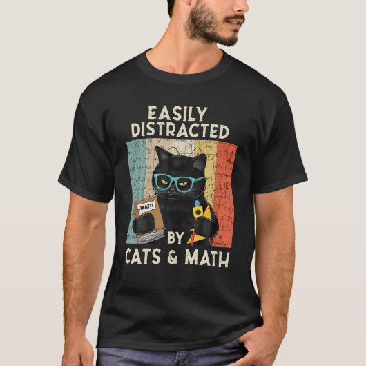 T-shirt Easily Distracted By Cats And Math -Cat (Devant)