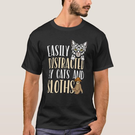 T-shirt Easily Distracted by Cats and Sloths  Kids Boys Me (Devant)