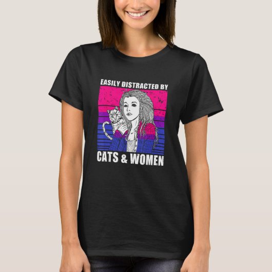 T-shirt Easily Distracted By Cats Women For Lesbian Bisexu (Devant)