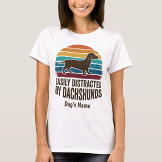 T-shirt Easily Distracted By Dachshunds Retro Sunset Funny