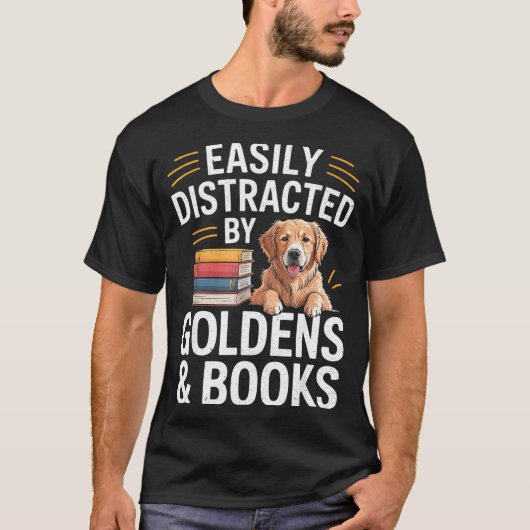 T-shirt Easily Distracted By Goldens &amp; Books - Golden  (Devant)