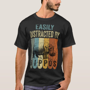 T-shirt Easily Distracted By Hippos Retro Vintage Hippo