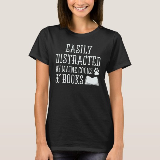 T-shirt Easily Distracted By Maine Coons And Books (Devant)