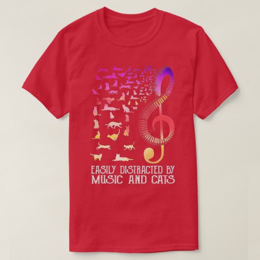 T-shirt Easily distracted by music and cats for book lover (Design devant)