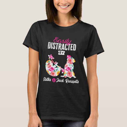 T-shirt Easily Distracted By Sloths And Jack Russells D (Devant)