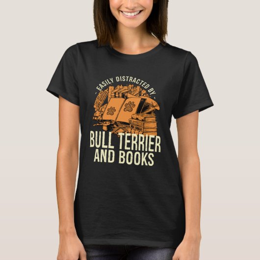 T-shirt Easily Distracted By Terrier And Books 2 (Devant)
