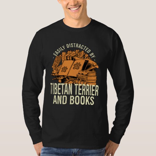T-shirt Easily Distracted By Tibetan Terrier And Books Tsa (Devant)