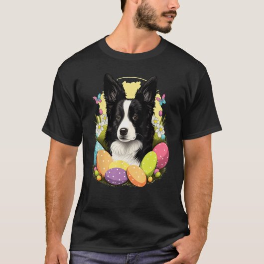 T-shirt Easter Border Collie Bunny Eggs Dog on Easter Bord (Devant)