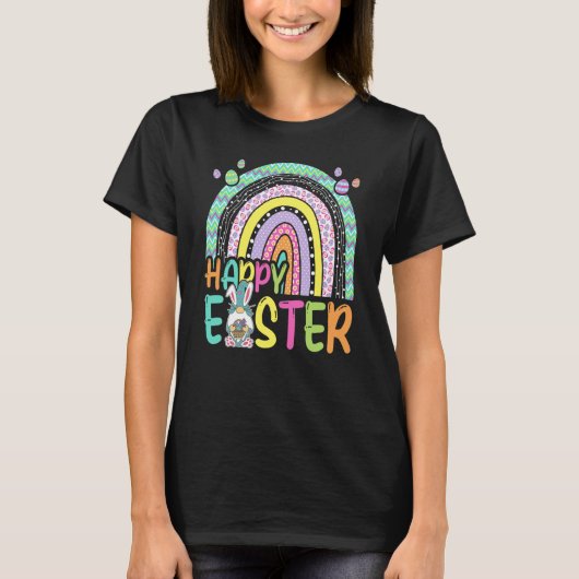 T-shirt Easter Bunny Easter Gnomes Hold Egg Hunting Rainbo (Devant)