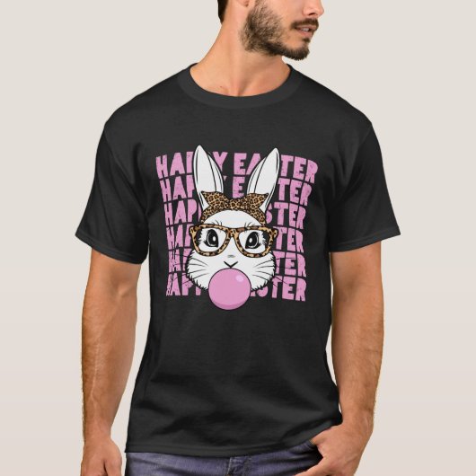 T-shirt Easter Bunny Face Glasses Leopard Happy Easter Day (Devant)