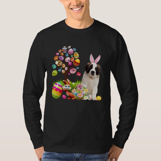 T-shirt Easter Bunny Saint Bernard Dog Ear Tree Egg Basket (Devant)