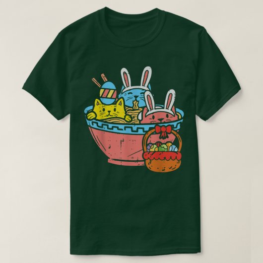 T-shirt Easter Cats Ramen Bunny Ears Egg Kawaii Japanese N (Design devant)