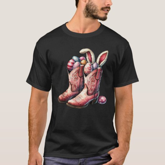 T-shirt Easter Cowboy Boots Vintage Eggs Retro  (Devant)