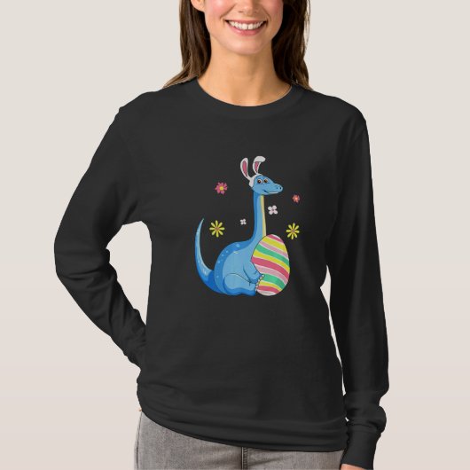 T-shirt Easter Day T Rex Dino Rabbit Ears With Egg Boys (Devant)
