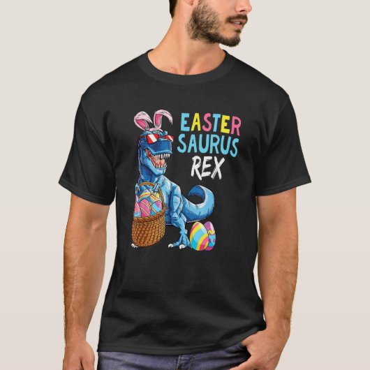 T-shirt Easter Day T Rex Dino Rabbit Ears With Egg Boys (Devant)