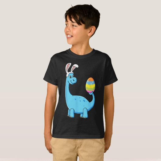 T-shirt Easter Day T Rex Dino Rabbit Ears With Egg Boys (Devant entier)