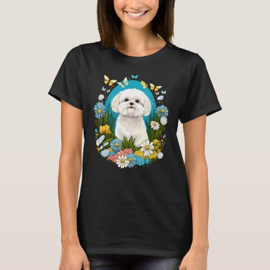 T-shirt Easter Maltese dog Bunny Eggs Dog on Easter Maltes (Devant)