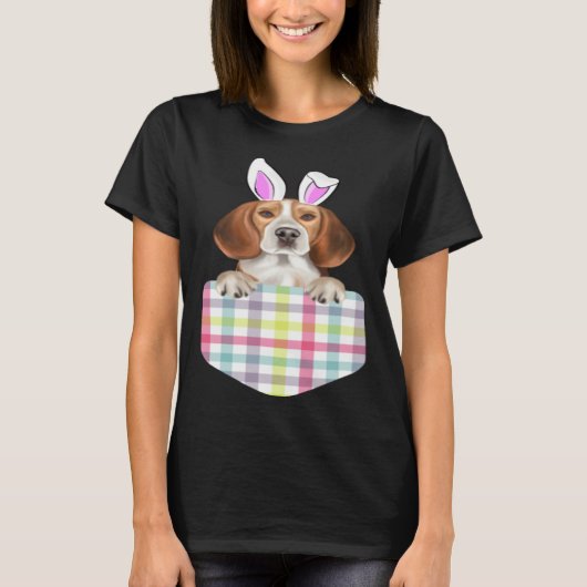 T-shirt Easter Plaid Beagle Bunny Dog In Pocket (Devant)