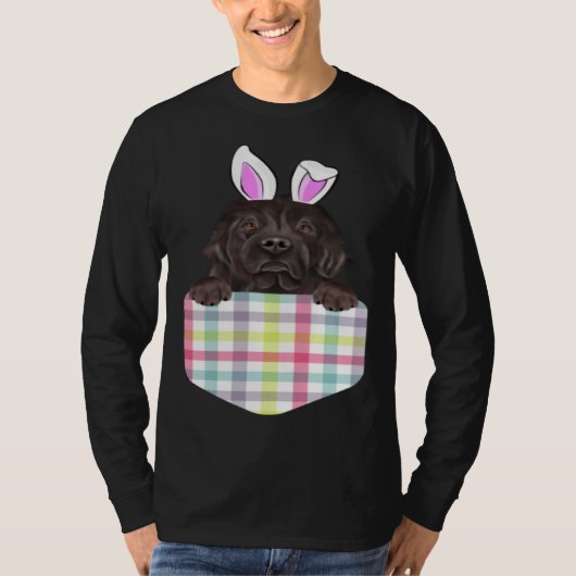 T-shirt Easter Plaid Newfoundland Bunny Dog In Pocket (Devant)
