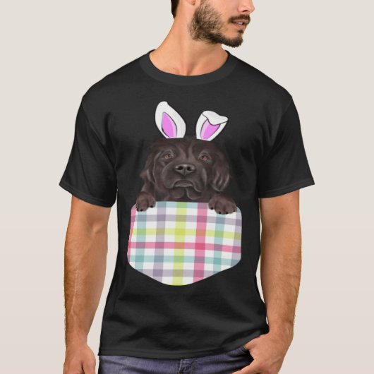 T-shirt Easter Plaid Newfoundland Bunny Dog In Pocket (Devant)