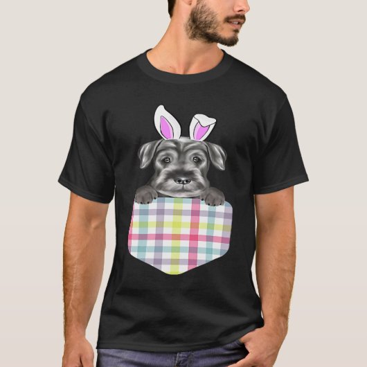 T-shirt Easter Plaid Standard Schnauzer Bunny Dog In Pocke (Devant)