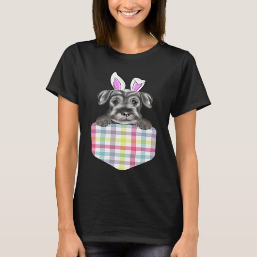 T-shirt Easter Plaid Standard Schnauzer Bunny Dog In Pocke (Devant)