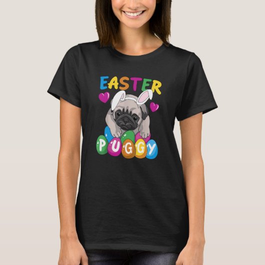 T-shirt Easter Puggy Cute Dog French Pug Easter Day Egg Hu (Devant)