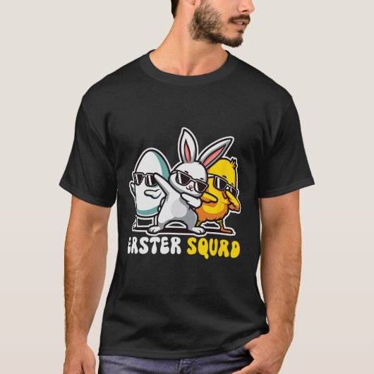T-shirt Easter Squad Dabbing Bunny Chick Egg Chasse Match (Devant)