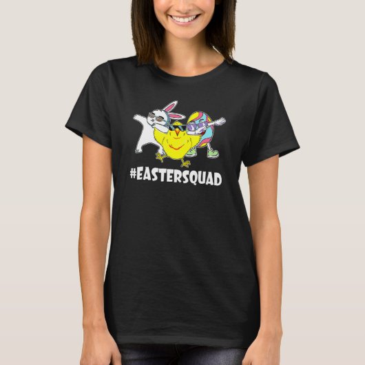 T-shirt Easter Squad Dabbing Bunny Chick Egg Chasse Match (Devant)