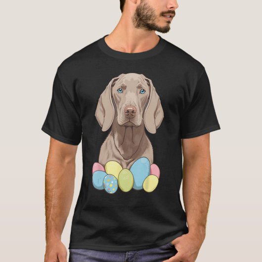 T-shirt Easter Weimaraner Bunny Eggs Dog on Easter Weimara (Devant)