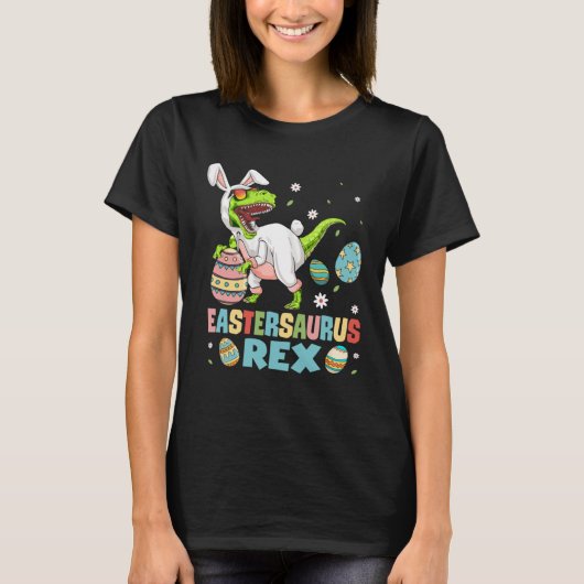 T-shirt Eastersaurus Rex Trex Easter Bunny Dino Boys Kids  (Devant)