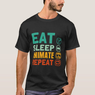 T-shirt Eat Sleep Animation Répéter Animation Designer Art