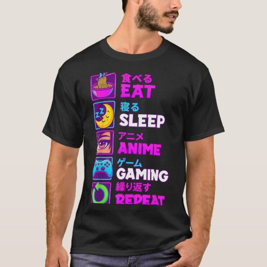 T-shirt Eat Sleep Anime Gaming Repeat Kawaii Otaku Anime M (Devant)