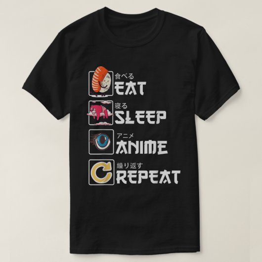 T-shirt Eat Sleep Anime Repeat Design (Design devant)