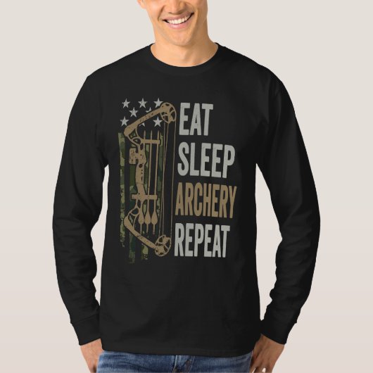 T-shirt Eat Sleep Archery Repeat  Camouflage Bow USA  Arch (Devant)