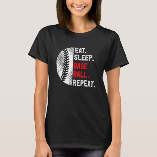 T-shirt Eat Sleep Baseball Repeat Baseball Player Basebal (Devant)