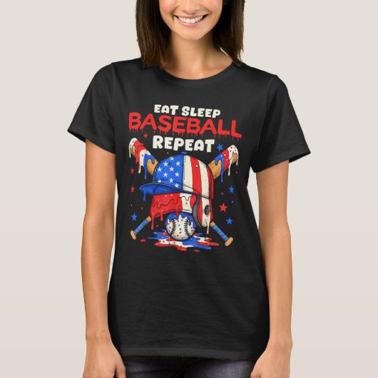 T-shirt Eat Sleep Baseball Repeat Funny Ice Cream Drip Cro (Devant)