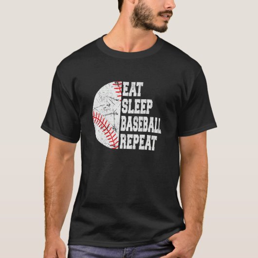 T-shirt Eat Sleep Baseball Repeat  Retro Baseball Player (Devant)