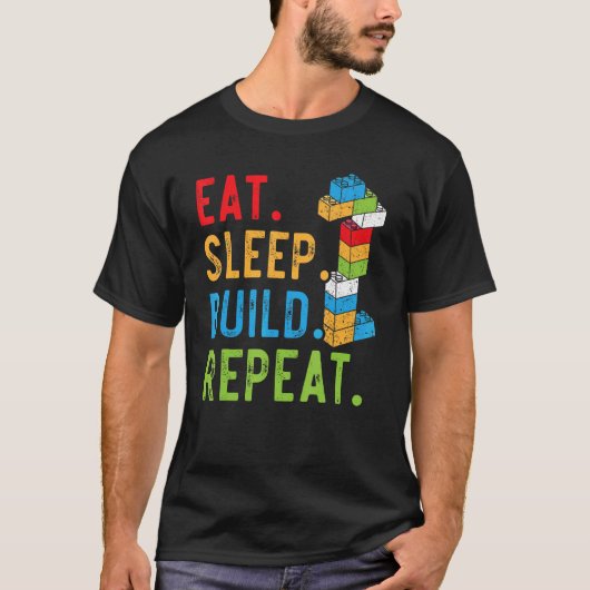 T-shirt Eat Sleep Build Répéter Master Builder Bricks Bloc (Devant)