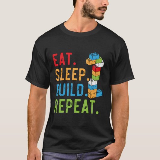 T-shirt Eat Sleep Build Répéter Master Builder Bricks Bloc (Devant)