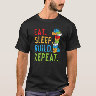 T-shirt Eat Sleep Build Répéter Master Builder Bricks Bloc